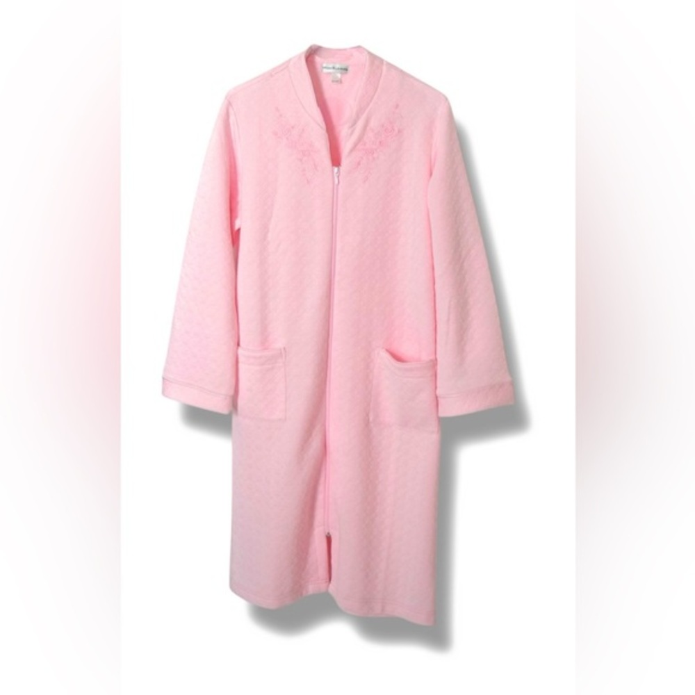Miss Elaine Pink Knit Robe with Zipper